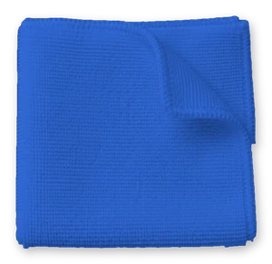 A folded blue microfibre cloth